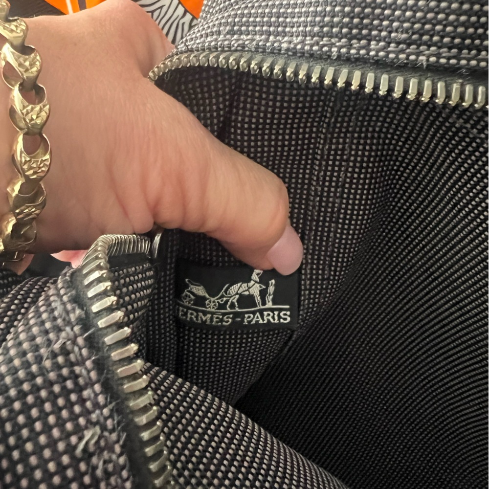 Large Hermes Yale Line Black check Canvas Tote - Picture 9 of 15